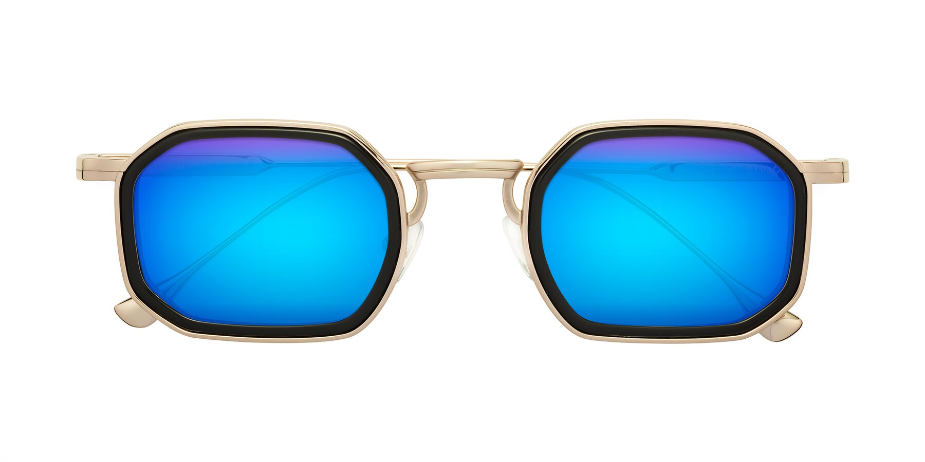 Folded Front of Fresh in Black-Gold with Blue Mirrored Lenses