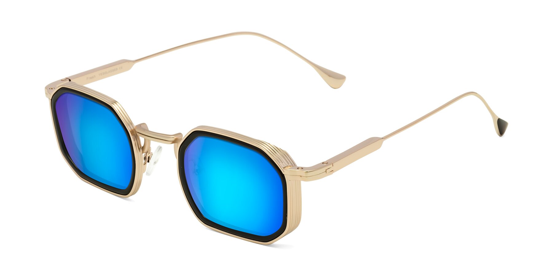 Angle of Fresh in Black-Gold with Blue Mirrored Lenses