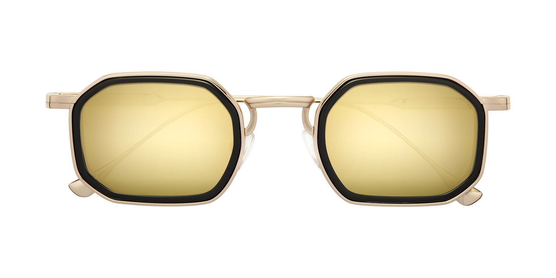 Folded Front of Fresh in Black-Gold with Gold Mirrored Lenses