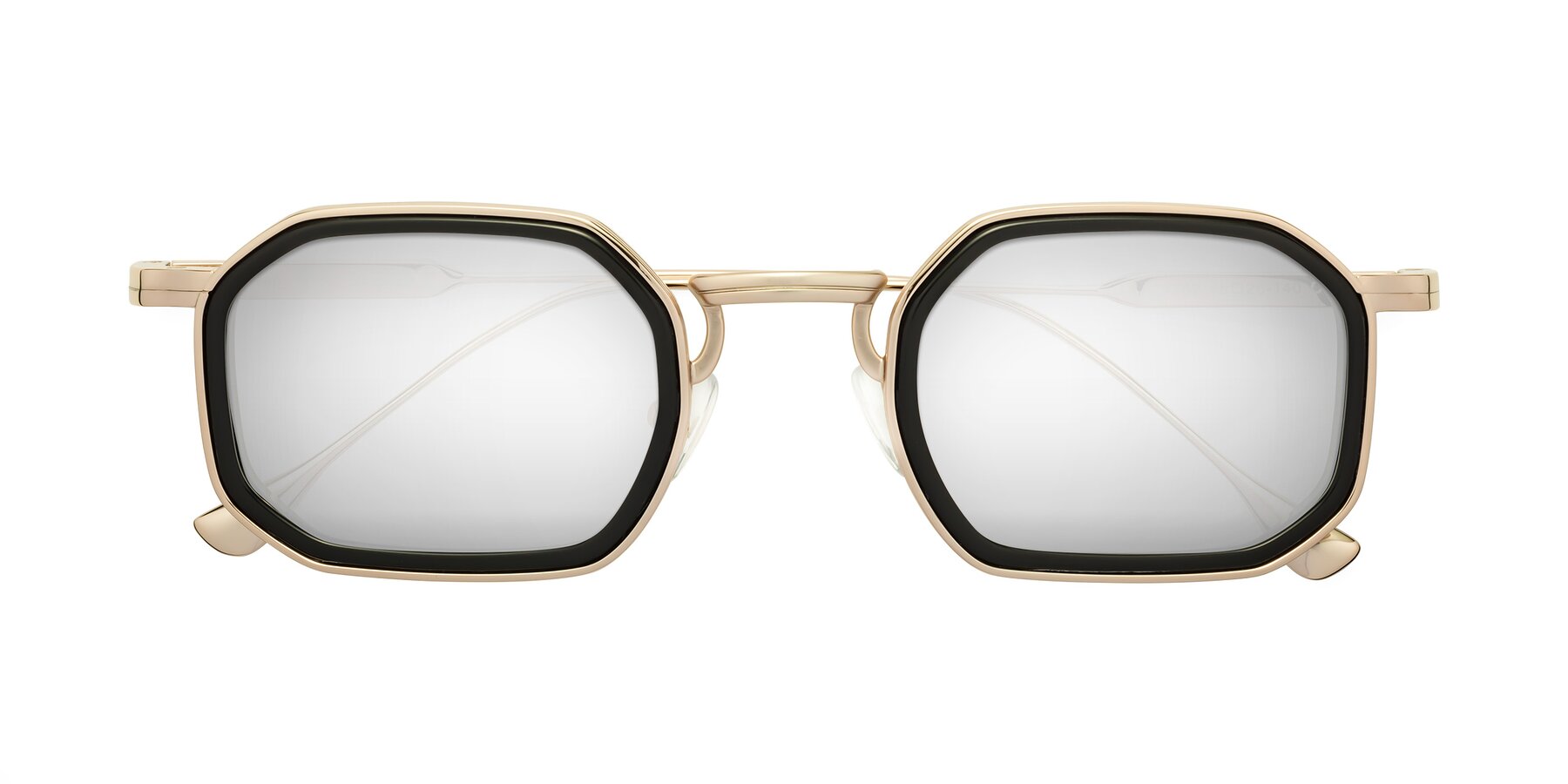Folded Front of Fresh in Black-Gold with Silver Mirrored Lenses