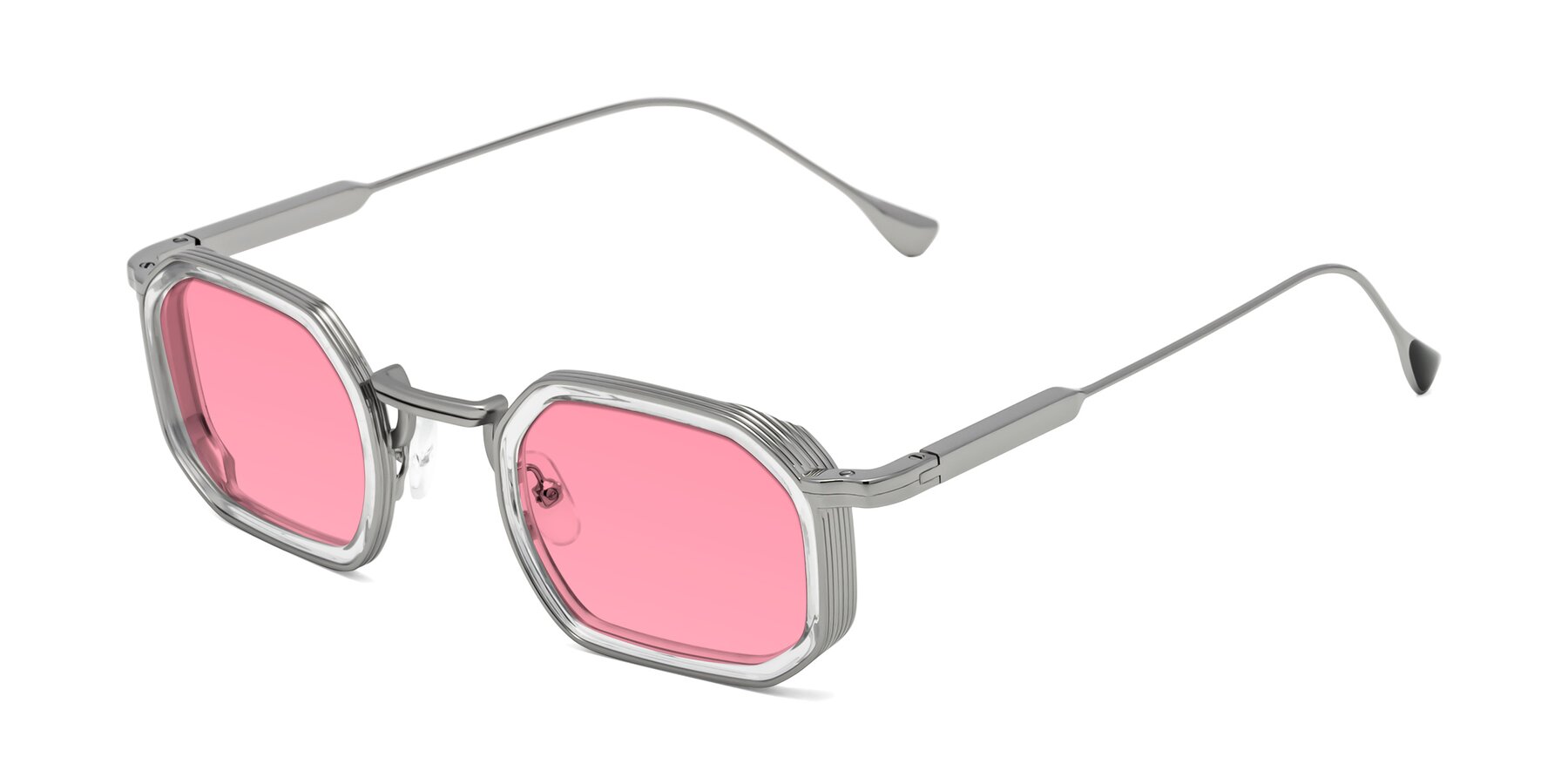 Angle of Fresh in Clear-Silver with Pink Tinted Lenses