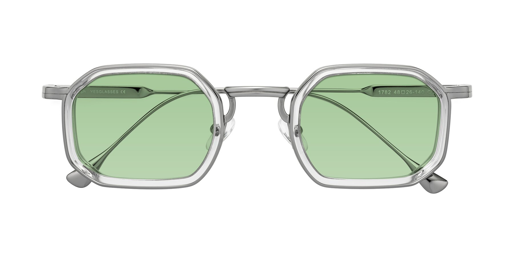 Folded Front of Fresh in Clear-Silver with Medium Green Tinted Lenses