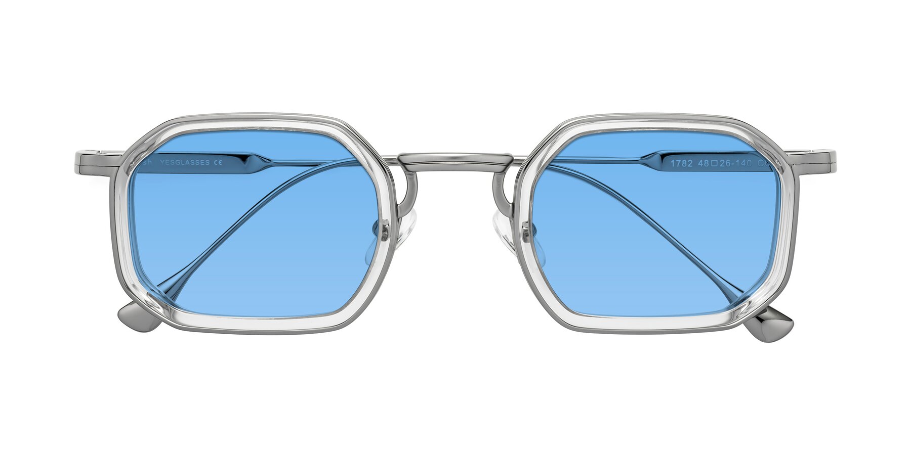 Folded Front of Fresh in Clear-Silver with Medium Blue Tinted Lenses