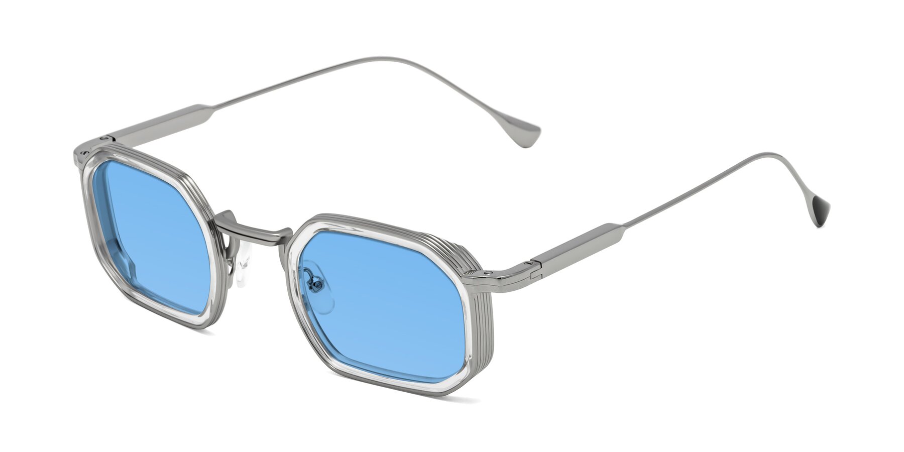 Angle of Fresh in Clear-Silver with Medium Blue Tinted Lenses