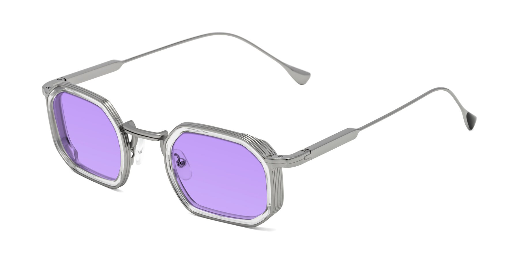 Angle of Fresh in Clear-Silver with Medium Purple Tinted Lenses