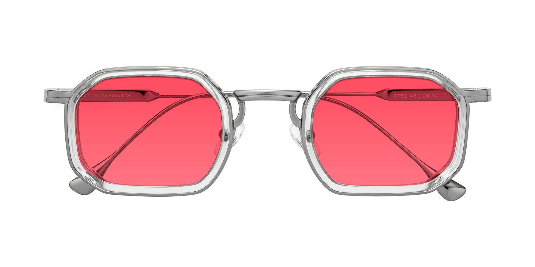 Folded Front of Fresh in Clear-Silver with Red Tinted Lenses