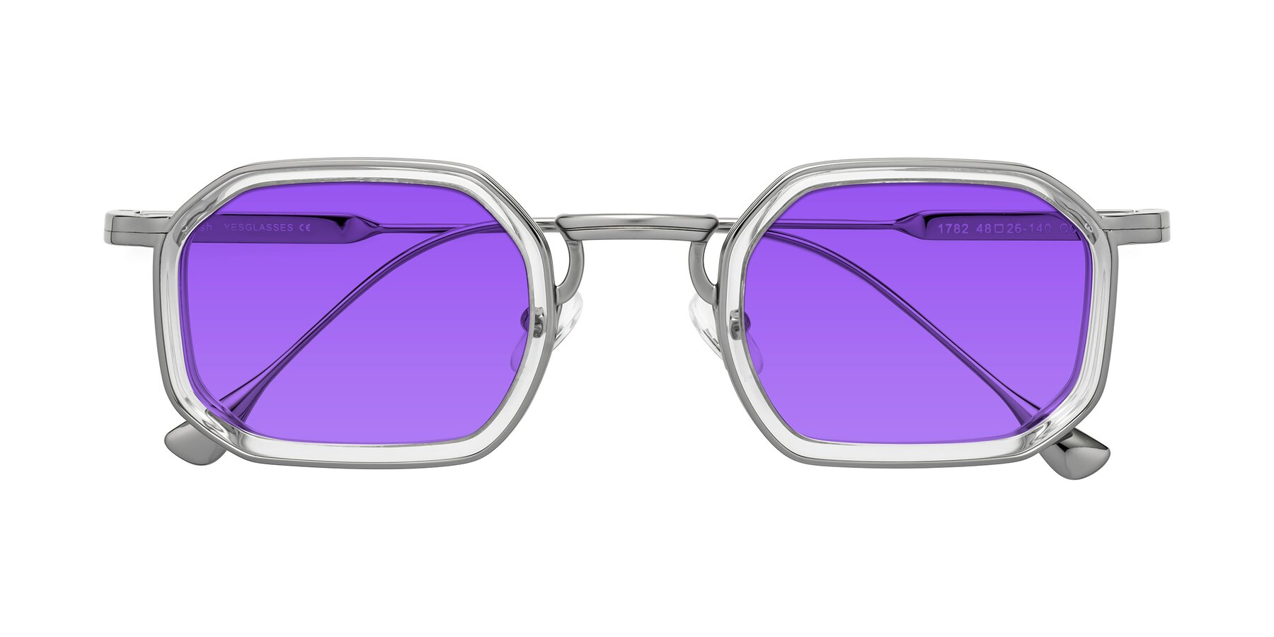 Folded Front of Fresh in Clear-Silver with Purple Tinted Lenses