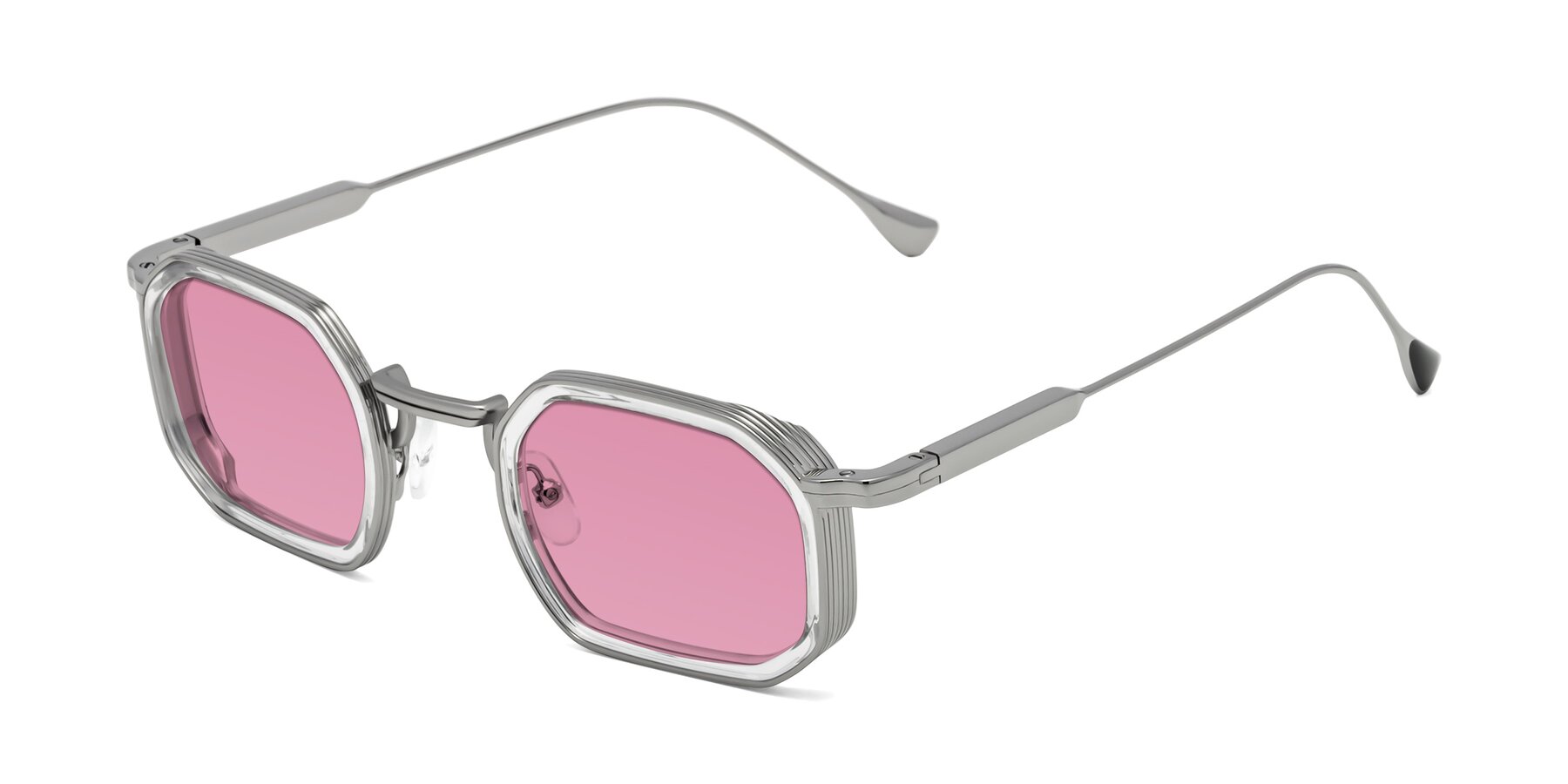 Angle of Fresh in Clear-Silver with Medium Wine Tinted Lenses