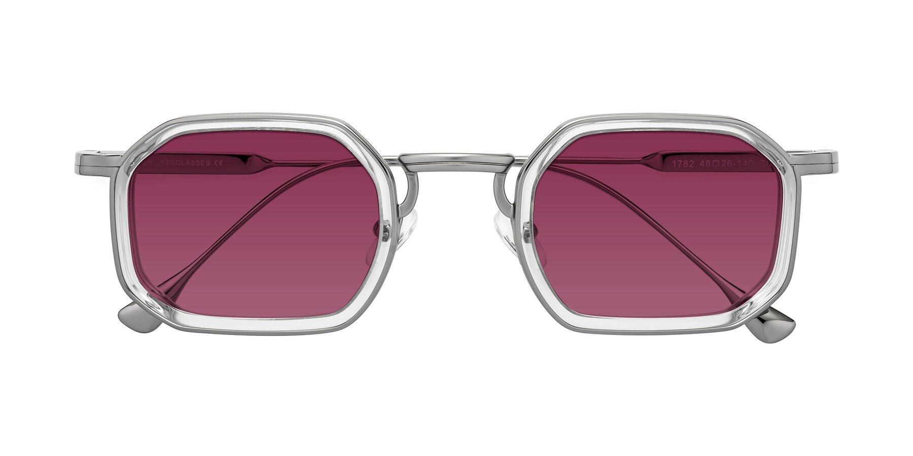 Folded Front of Fresh in Clear-Silver with Wine Tinted Lenses