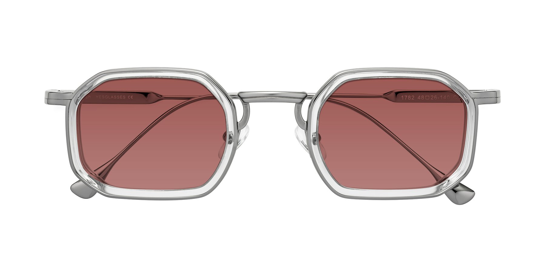 Folded Front of Fresh in Clear-Silver with Garnet Tinted Lenses