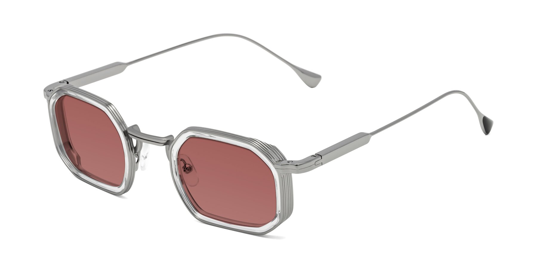 Angle of Fresh in Clear-Silver with Garnet Tinted Lenses