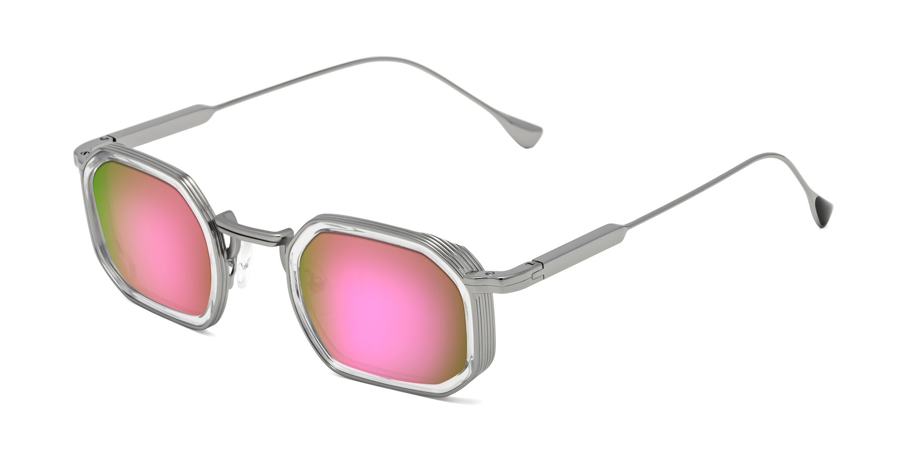Angle of Fresh in Clear-Silver with Pink Mirrored Lenses