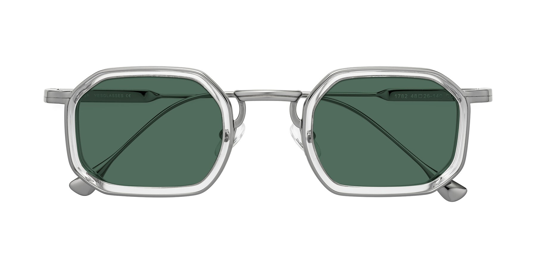 Folded Front of Fresh in Clear-Silver with Green Polarized Lenses
