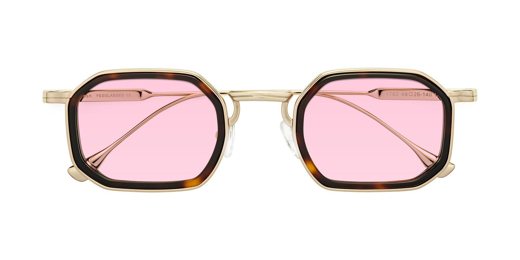 Folded Front of Fresh in Tortoise-Gold with Light Pink Tinted Lenses