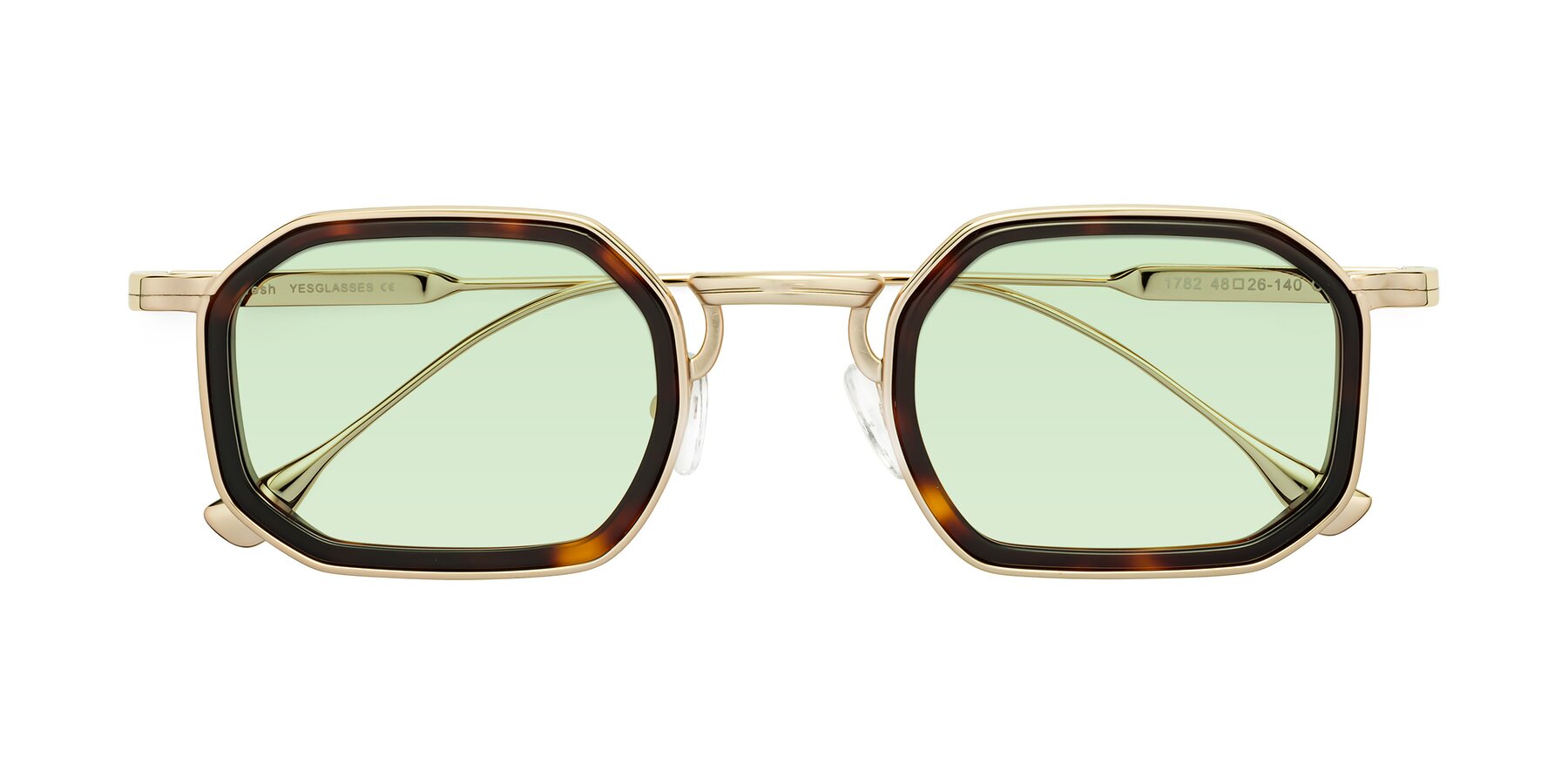 Folded Front of Fresh in Tortoise-Gold with Light Green Tinted Lenses