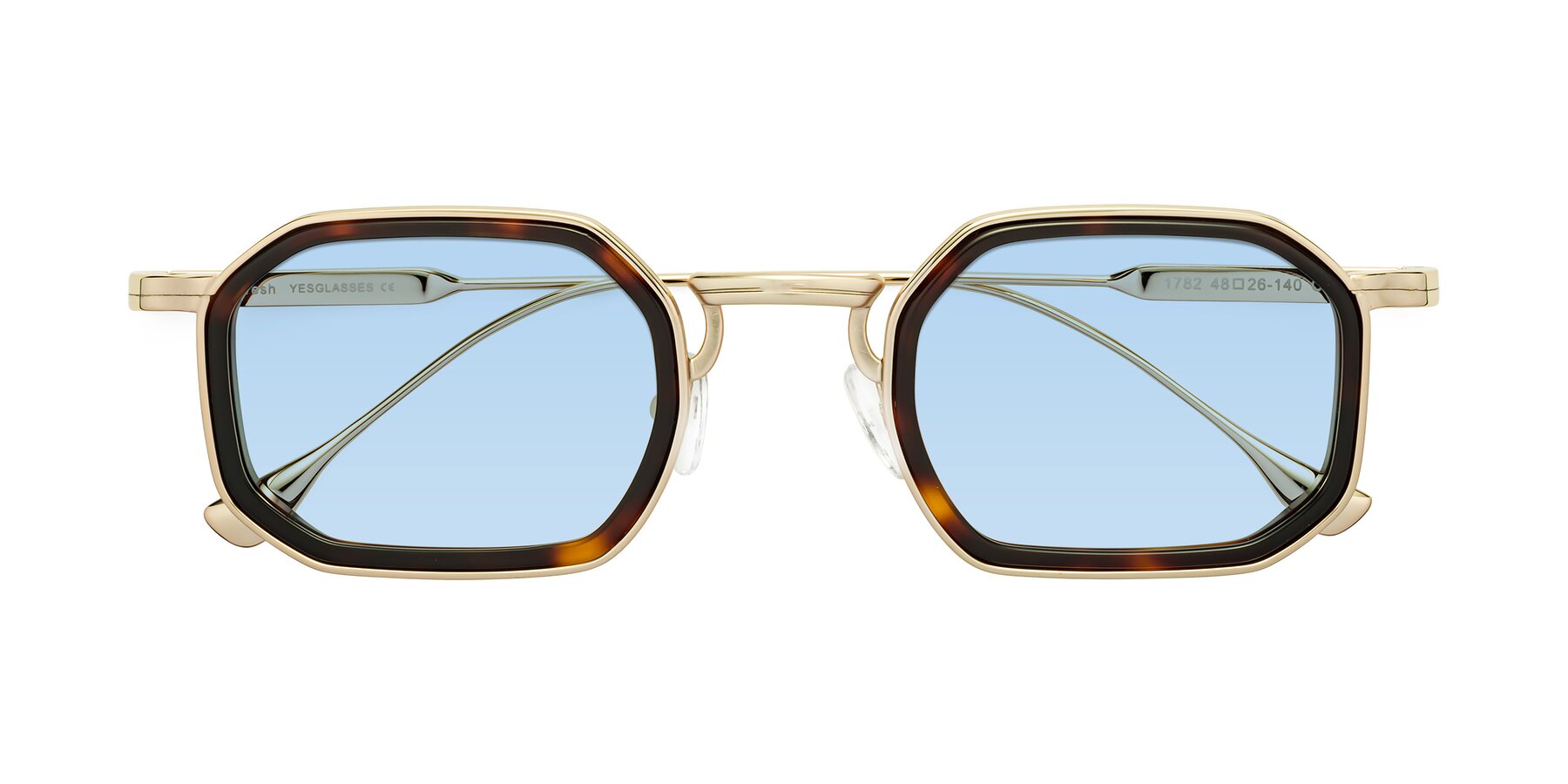 Folded Front of Fresh in Tortoise-Gold with Light Blue Tinted Lenses