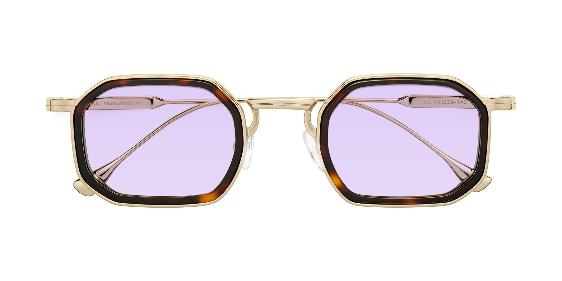 Folded Front of Fresh in Tortoise-Gold with Light Purple Tinted Lenses
