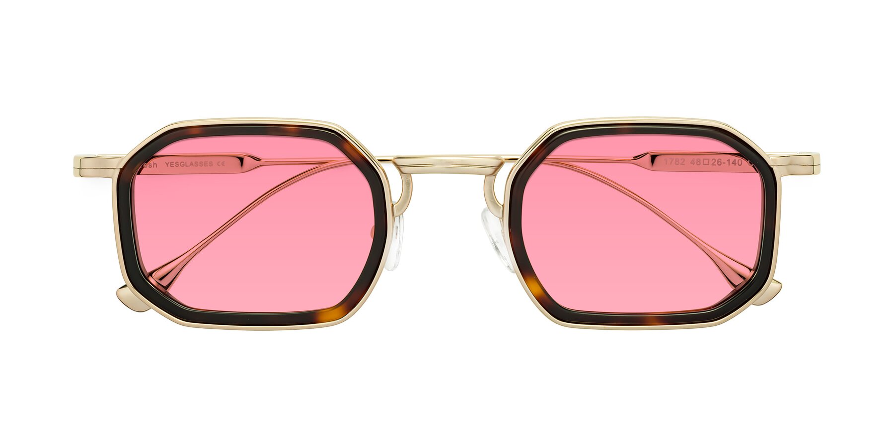Folded Front of Fresh in Tortoise-Gold with Pink Tinted Lenses