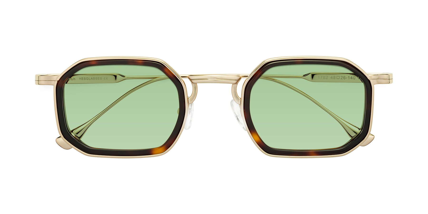 Folded Front of Fresh in Tortoise-Gold with Medium Green Tinted Lenses