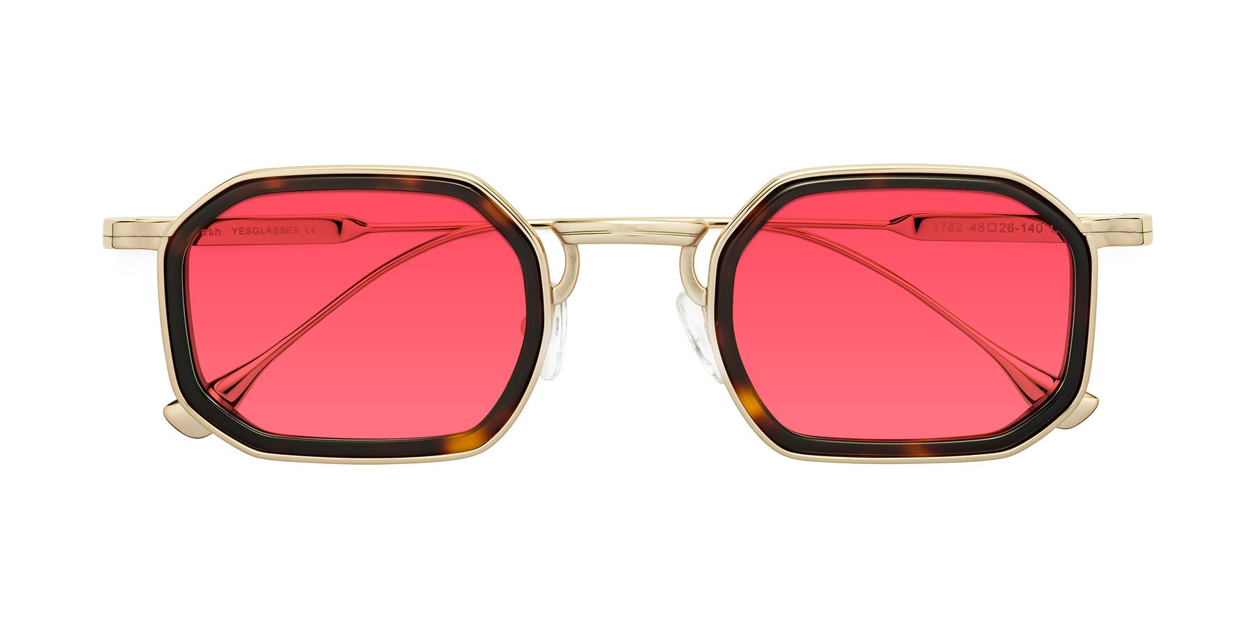 Folded Front of Fresh in Tortoise-Gold with Red Tinted Lenses