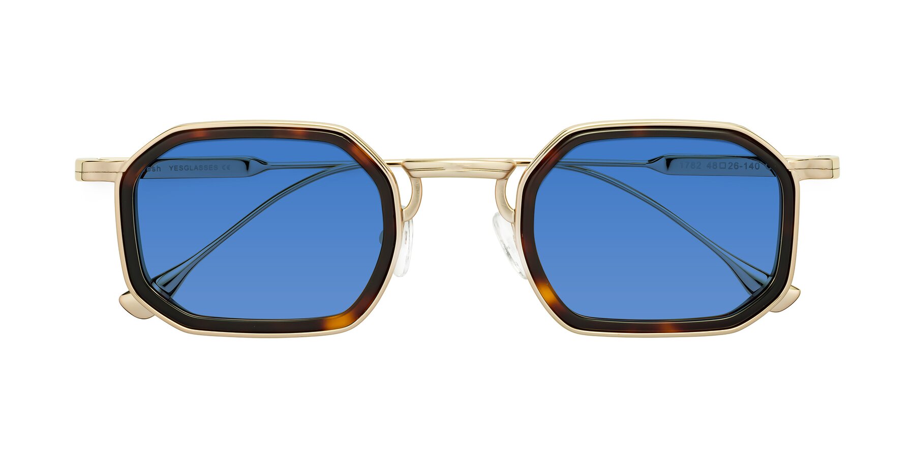 Folded Front of Fresh in Tortoise-Gold with Blue Tinted Lenses