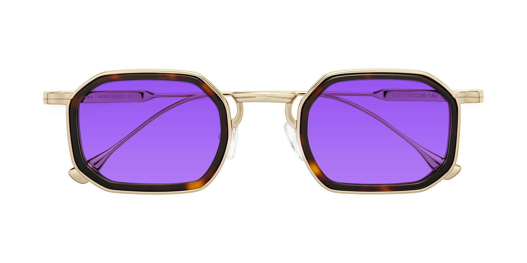 Folded Front of Fresh in Tortoise-Gold with Purple Tinted Lenses