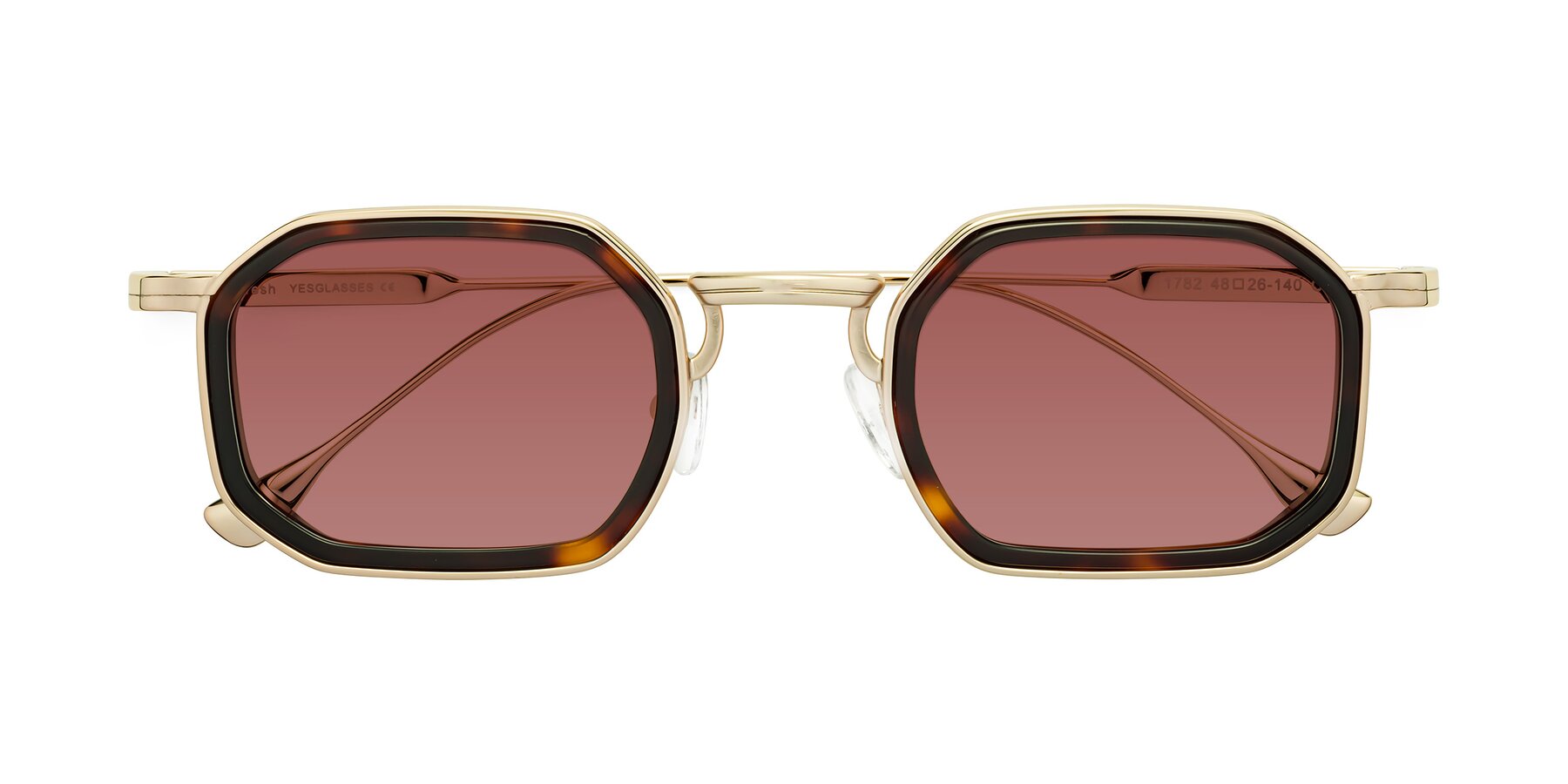 Folded Front of Fresh in Tortoise-Gold with Garnet Tinted Lenses