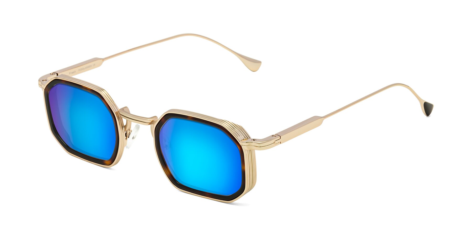 Angle of Fresh in Tortoise-Gold with Blue Mirrored Lenses