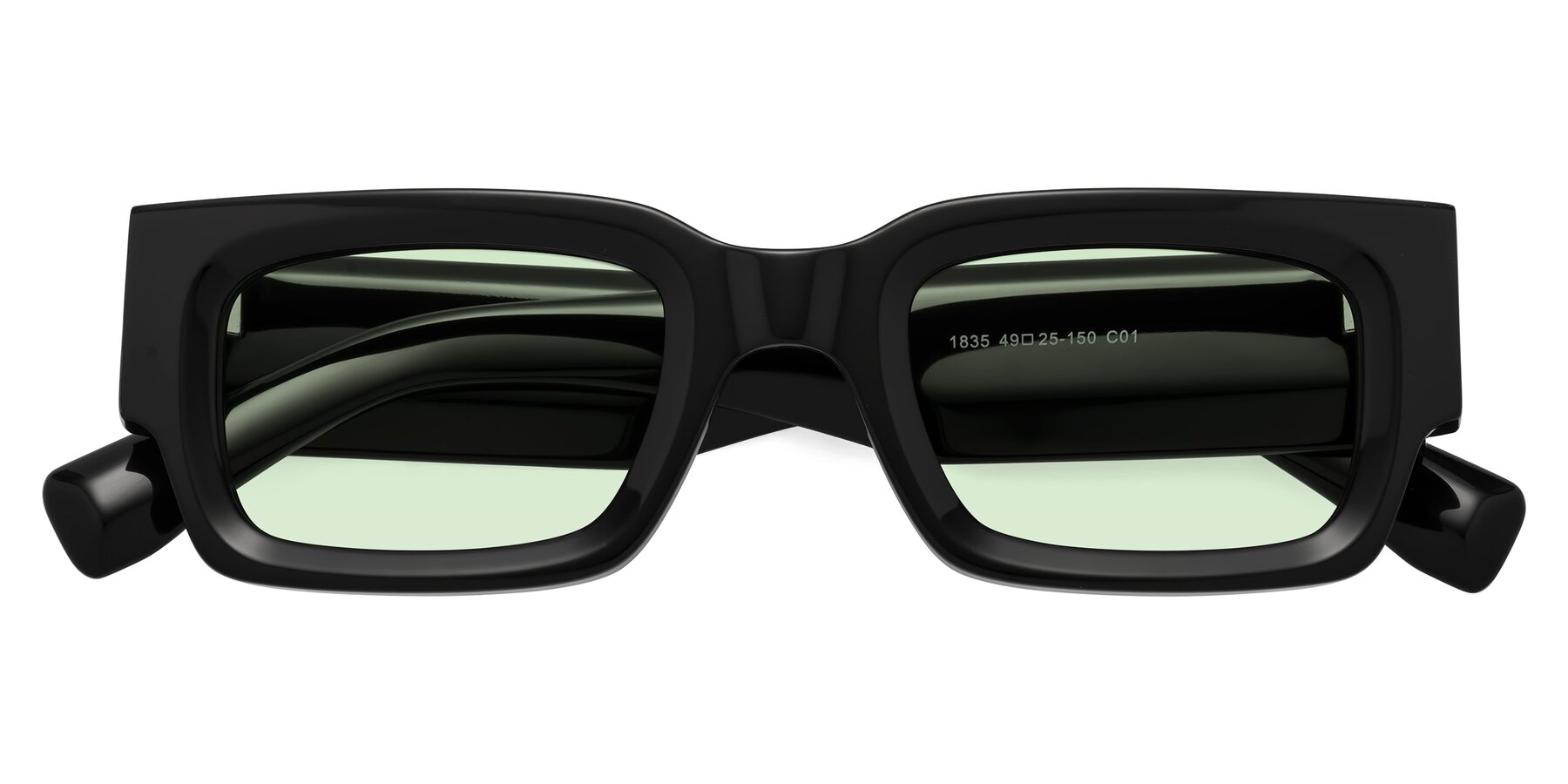 Folded Front of Kirn in Black with Light Green Tinted Lenses