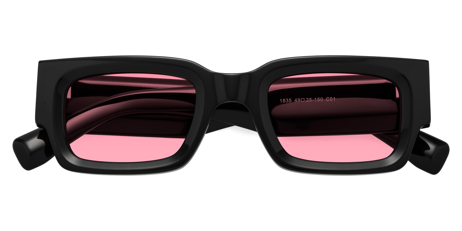 Folded Front of Kirn in Black with Pink Tinted Lenses