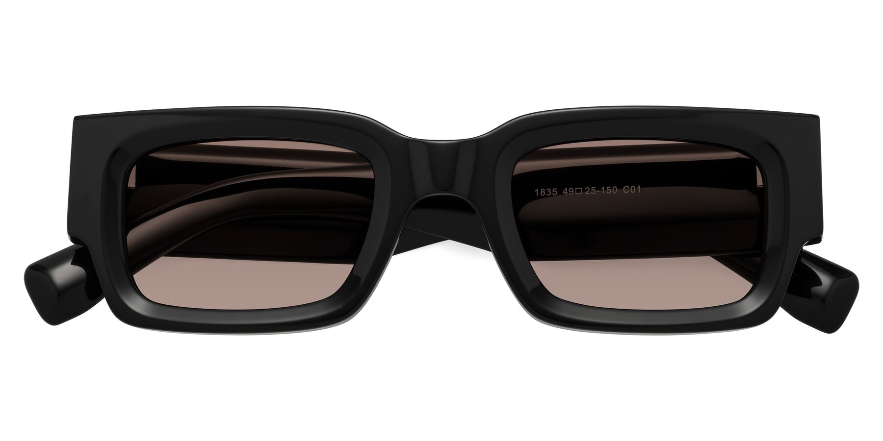 Folded Front of Kirn in Black with Medium Brown Tinted Lenses