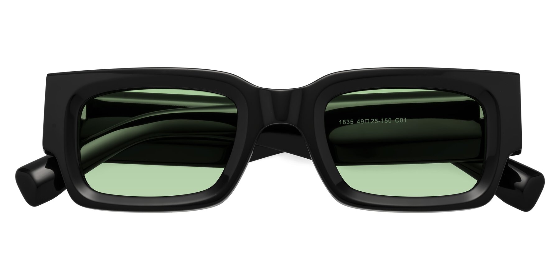 Folded Front of Kirn in Black with Medium Green Tinted Lenses