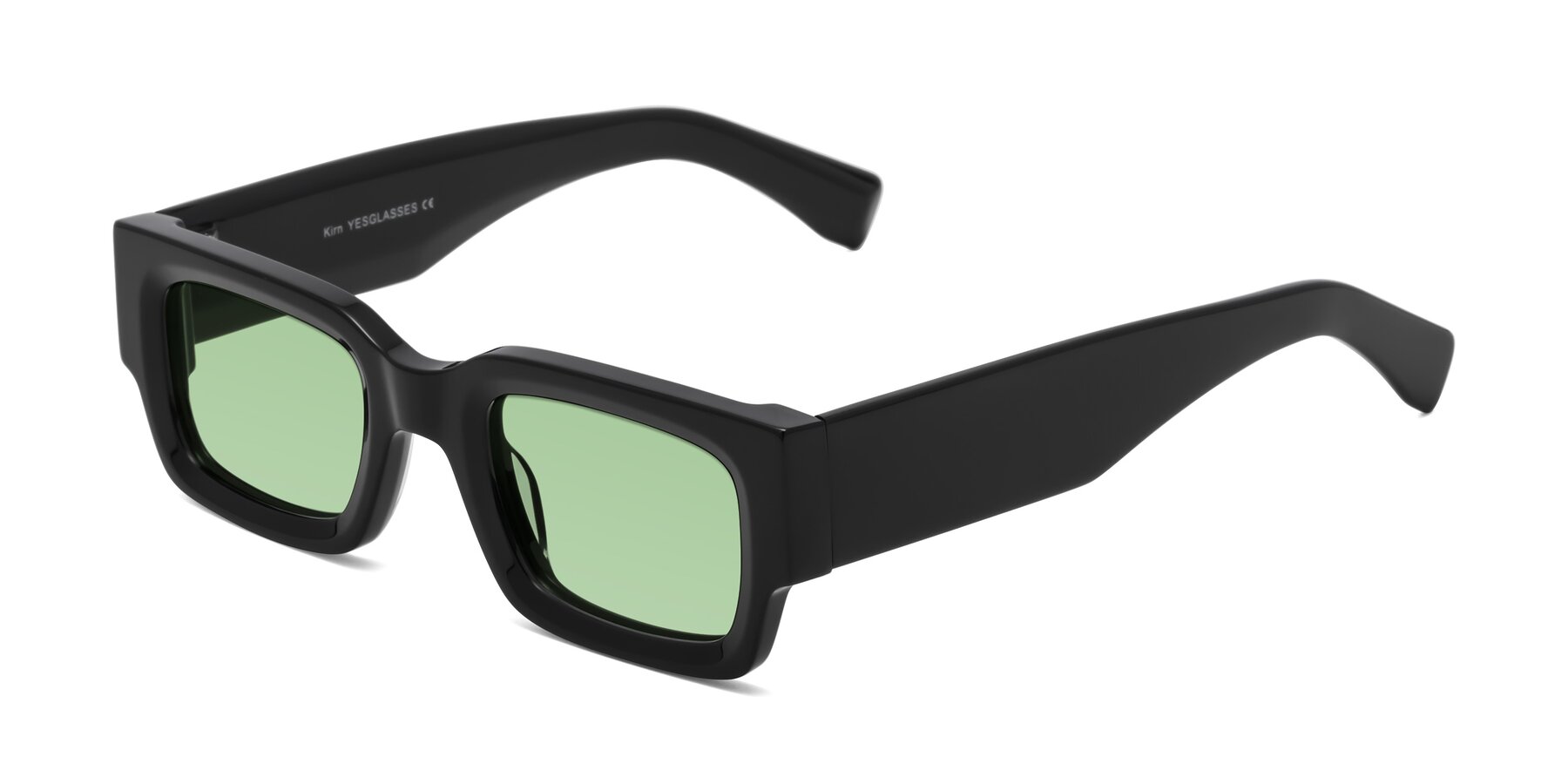 Angle of Kirn in Black with Medium Green Tinted Lenses