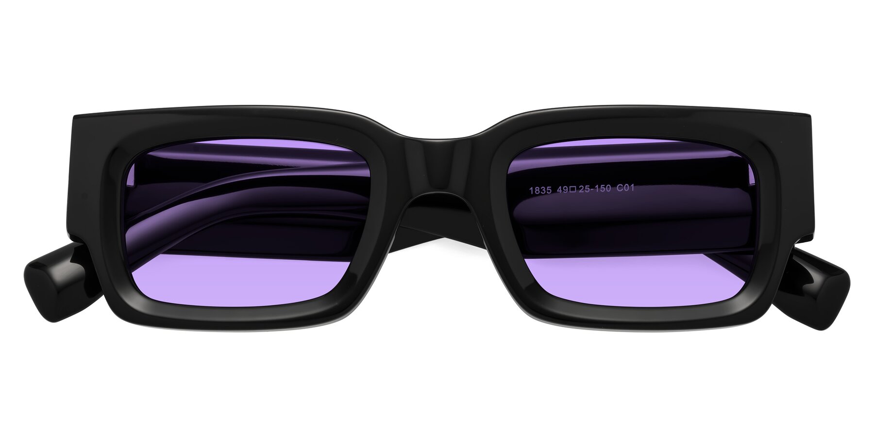 Folded Front of Kirn in Black with Medium Purple Tinted Lenses