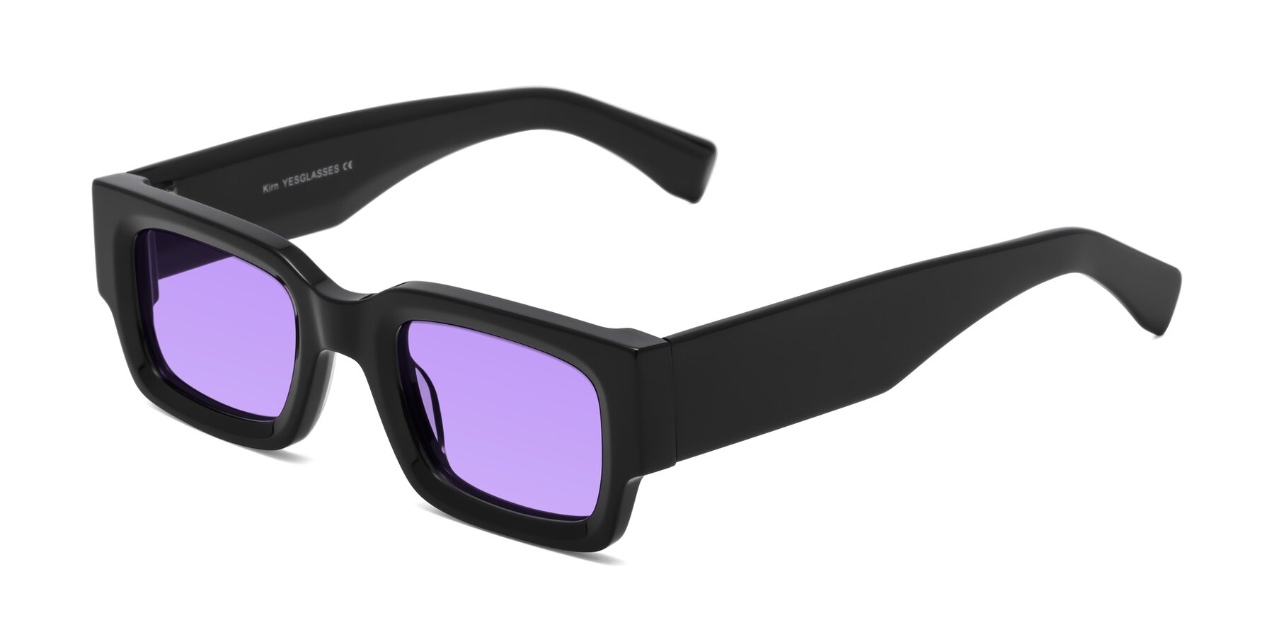 Angle of Kirn in Black with Medium Purple Tinted Lenses