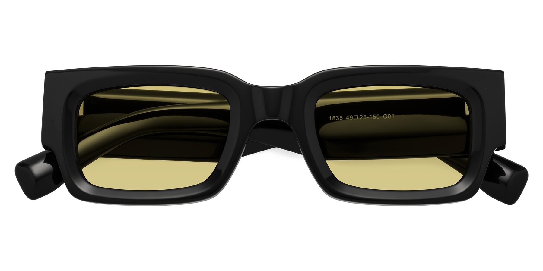 Folded Front of Kirn in Black with Medium Champagne Tinted Lenses