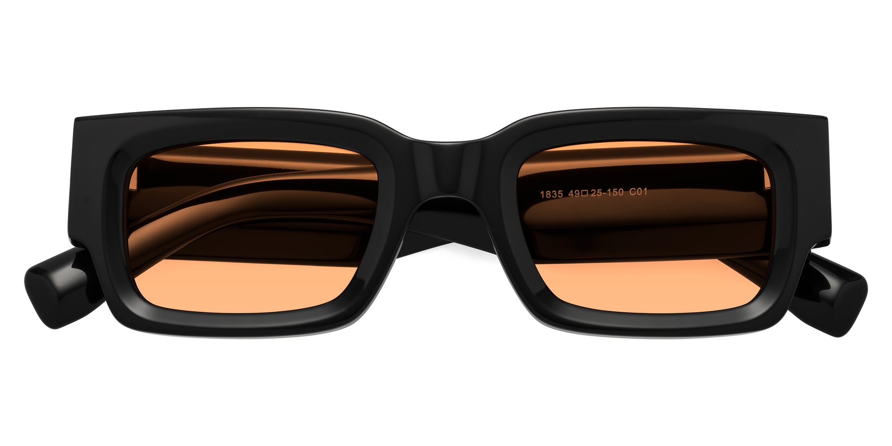 Folded Front of Kirn in Black with Medium Orange Tinted Lenses