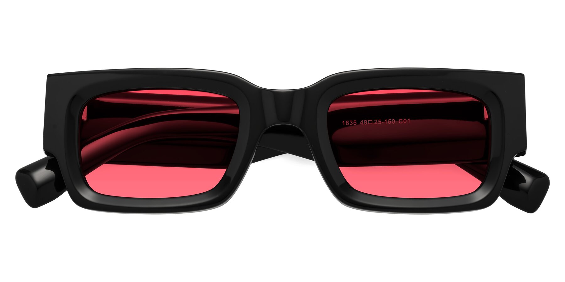 Folded Front of Kirn in Black with Red Tinted Lenses