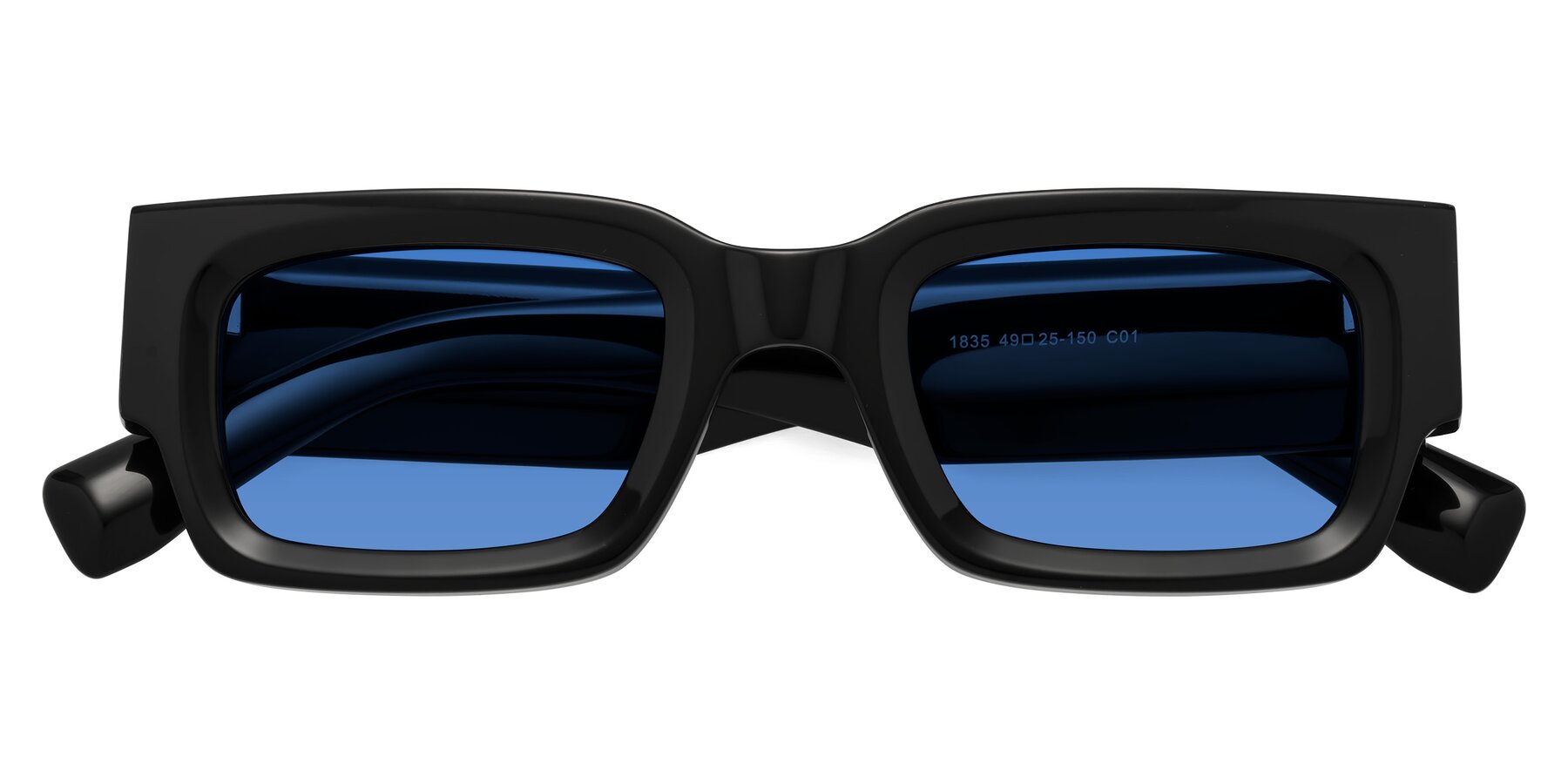 Folded Front of Kirn in Black with Blue Tinted Lenses