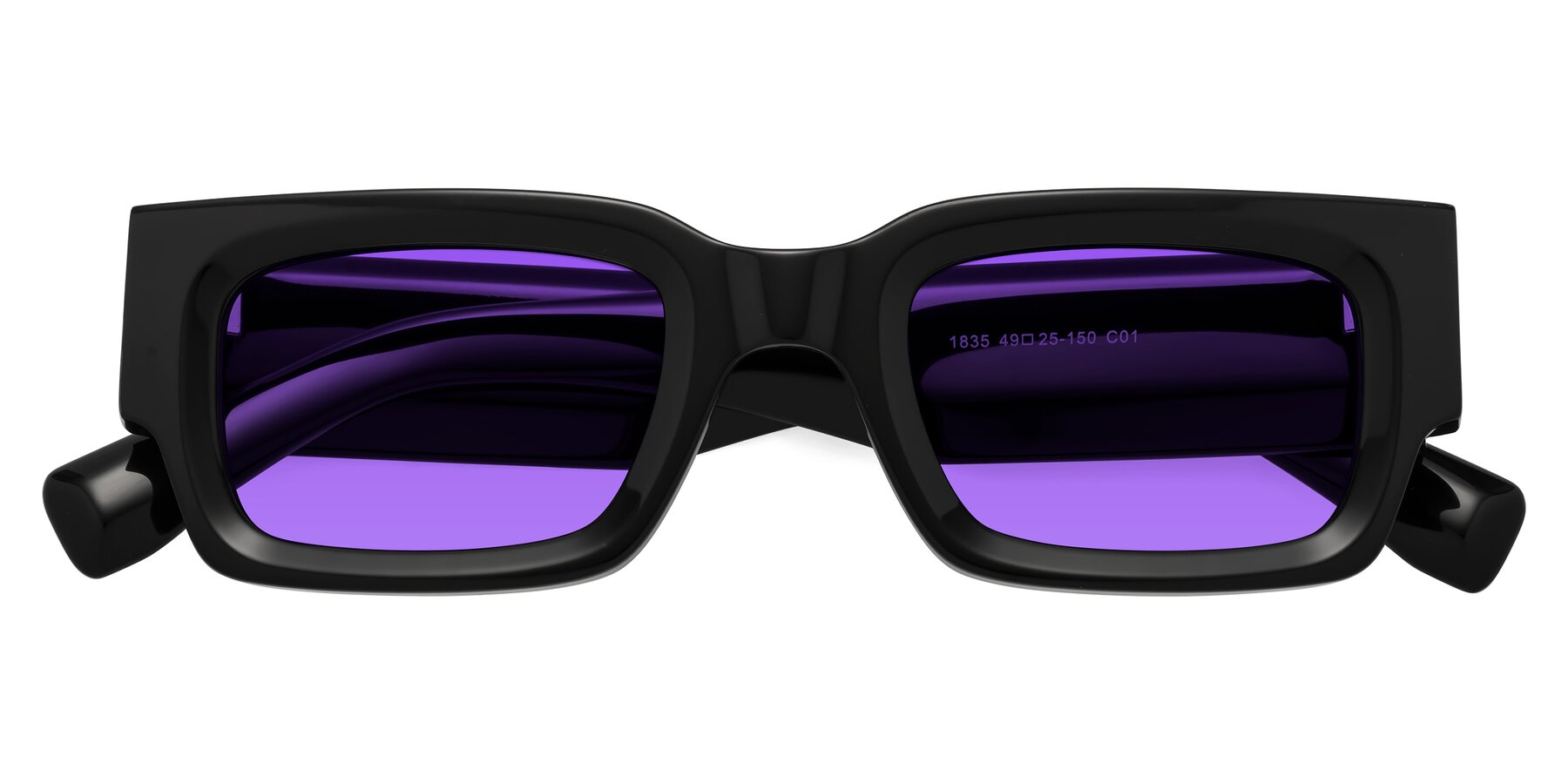 Folded Front of Kirn in Black with Purple Tinted Lenses