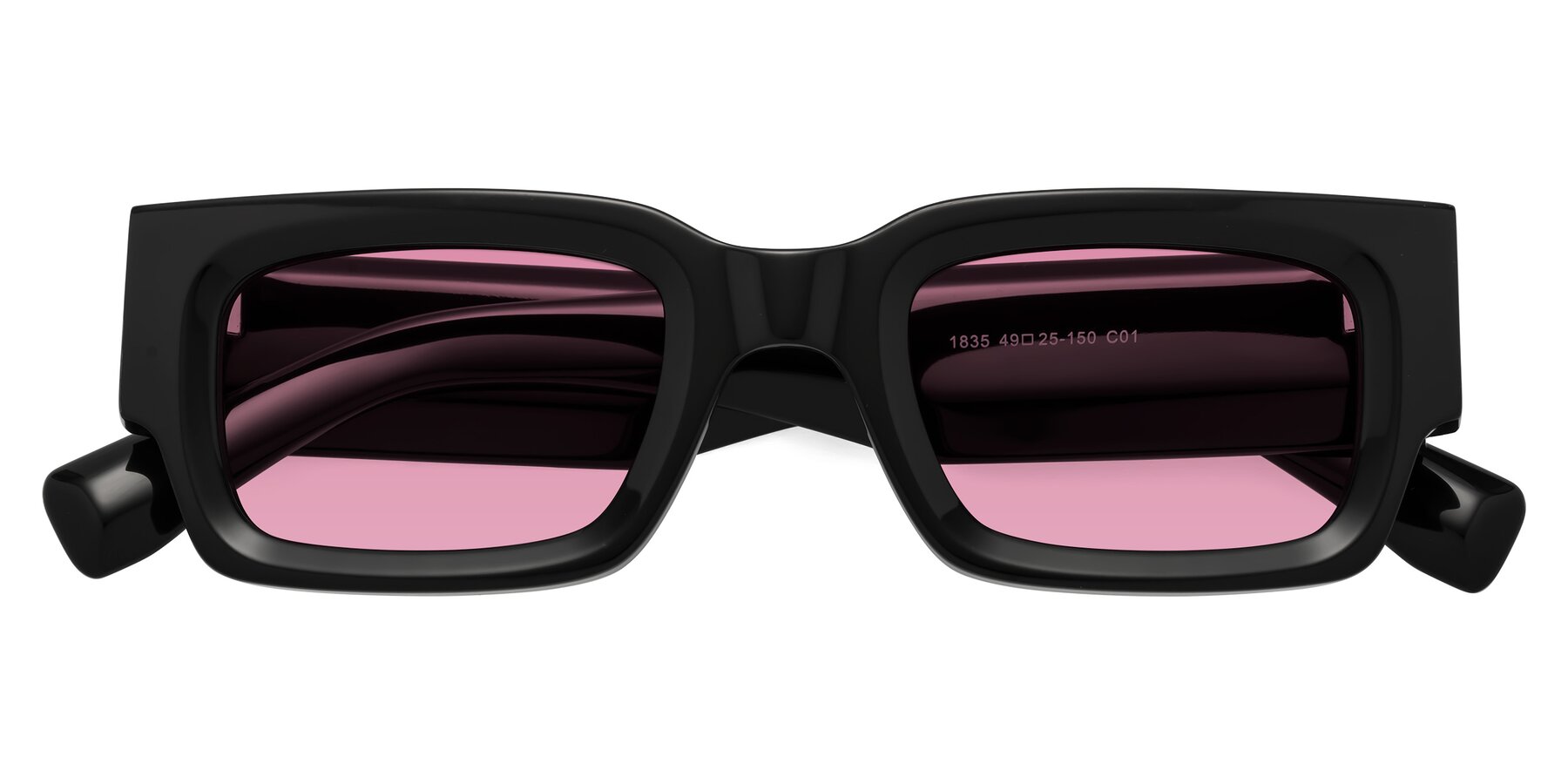 Folded Front of Kirn in Black with Medium Wine Tinted Lenses