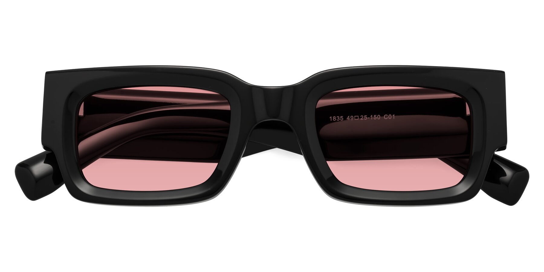 Folded Front of Kirn in Black with Medium Garnet Tinted Lenses