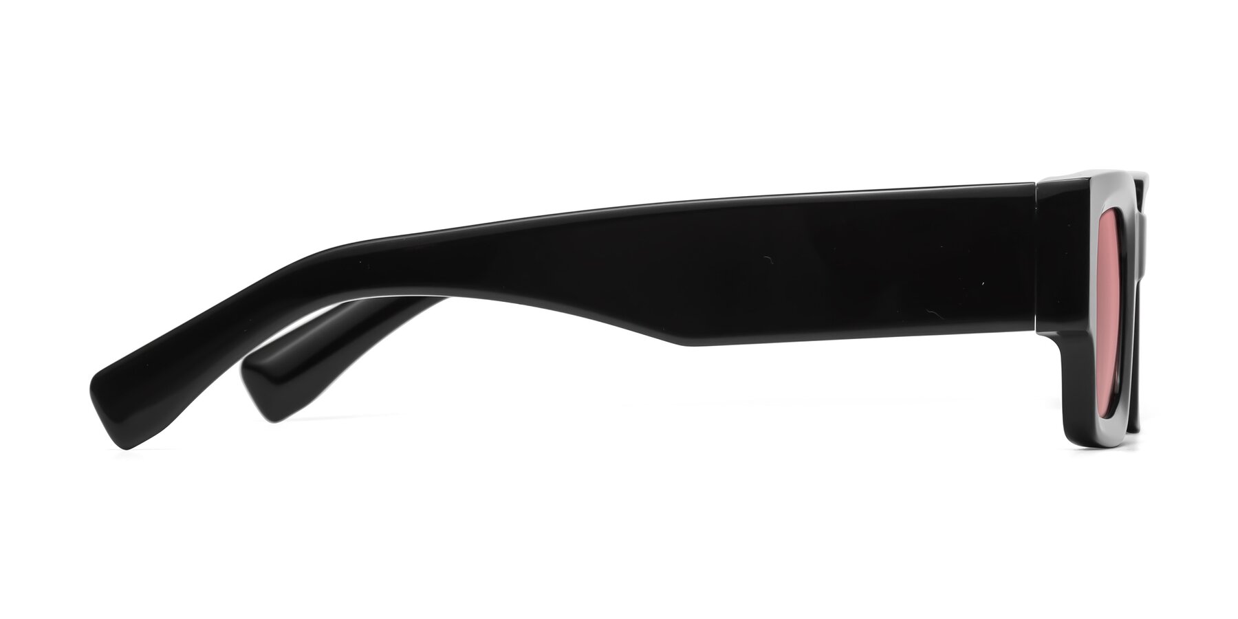 Side of Kirn in Black with Medium Garnet Tinted Lenses