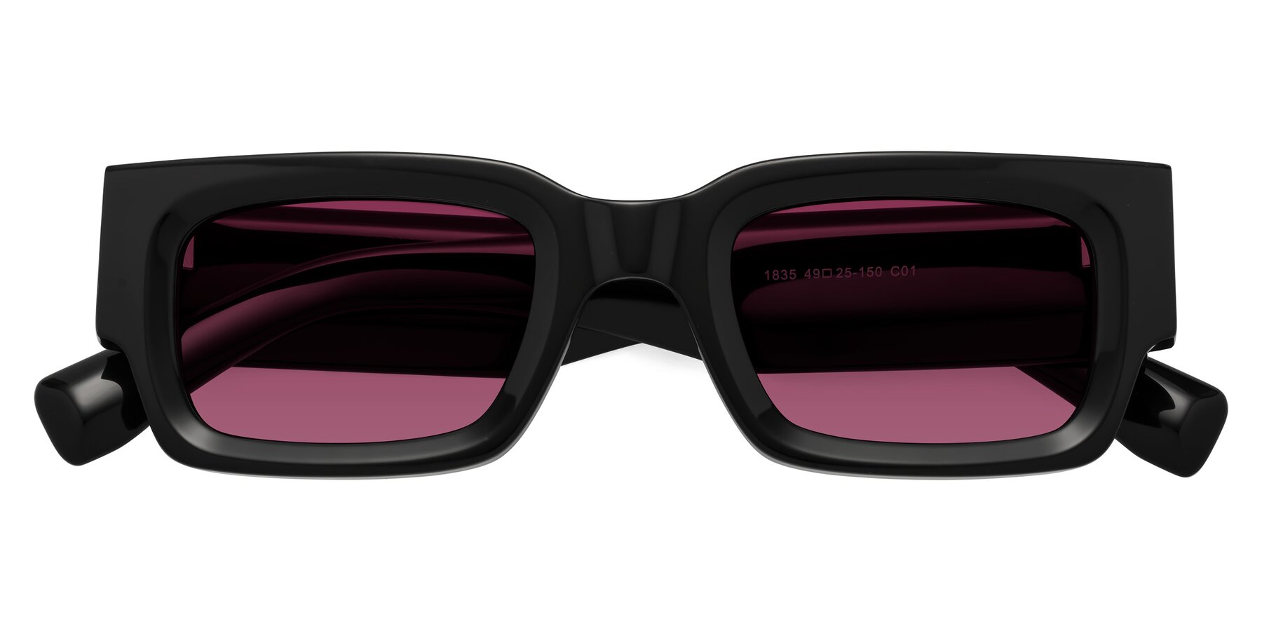 Folded Front of Kirn in Black with Wine Tinted Lenses