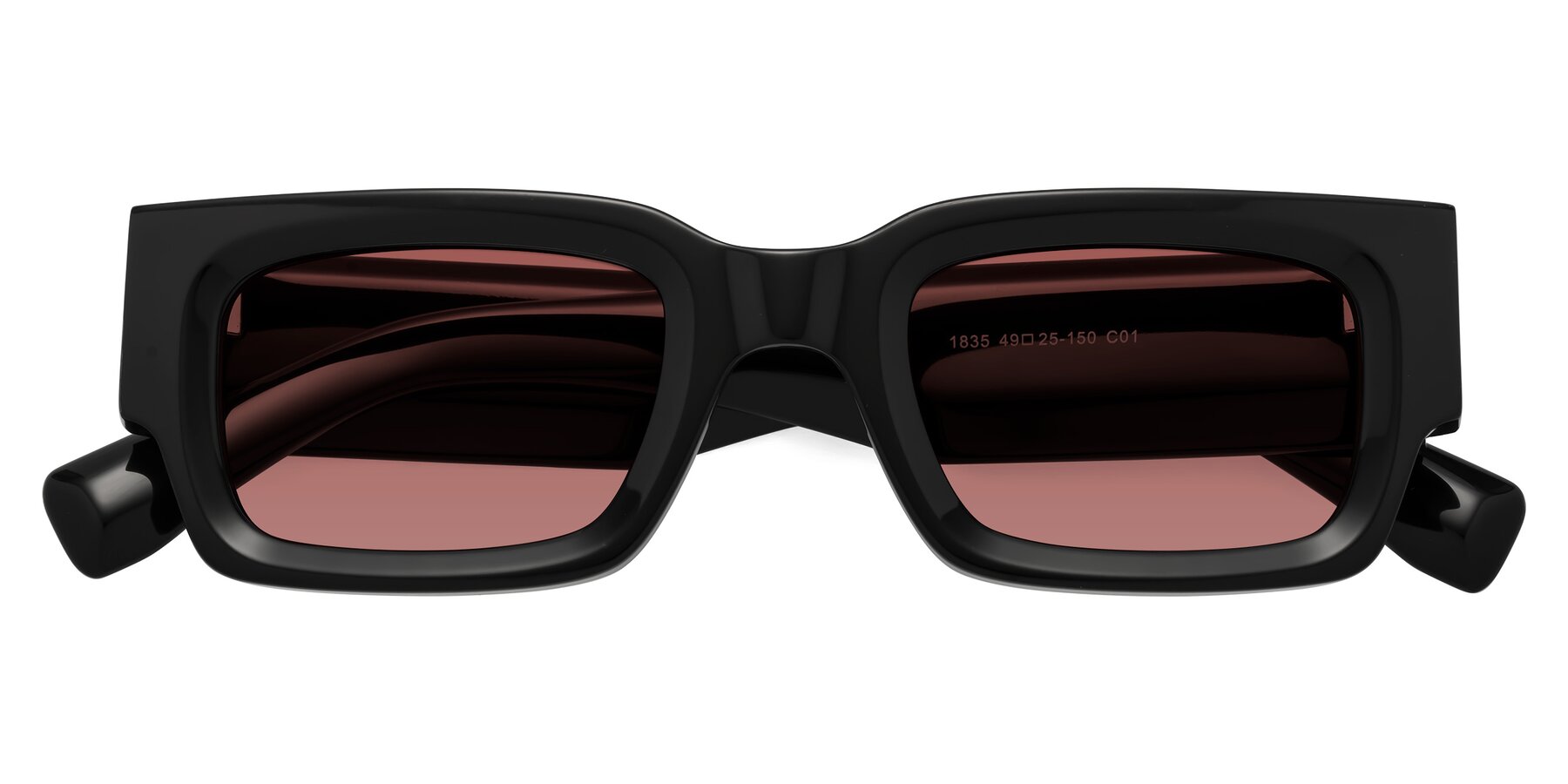 Folded Front of Kirn in Black with Garnet Tinted Lenses