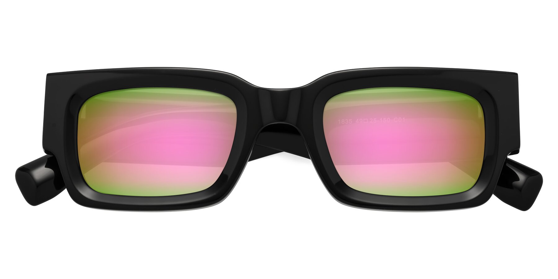 Folded Front of Kirn in Black with Pink Mirrored Lenses