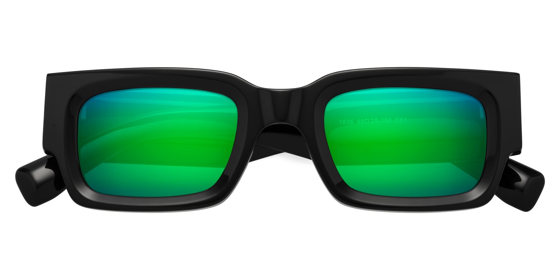 Folded Front of Kirn in Black with Green Mirrored Lenses