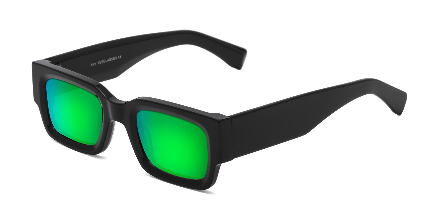 Angle of Kirn in Black with Green Mirrored Lenses