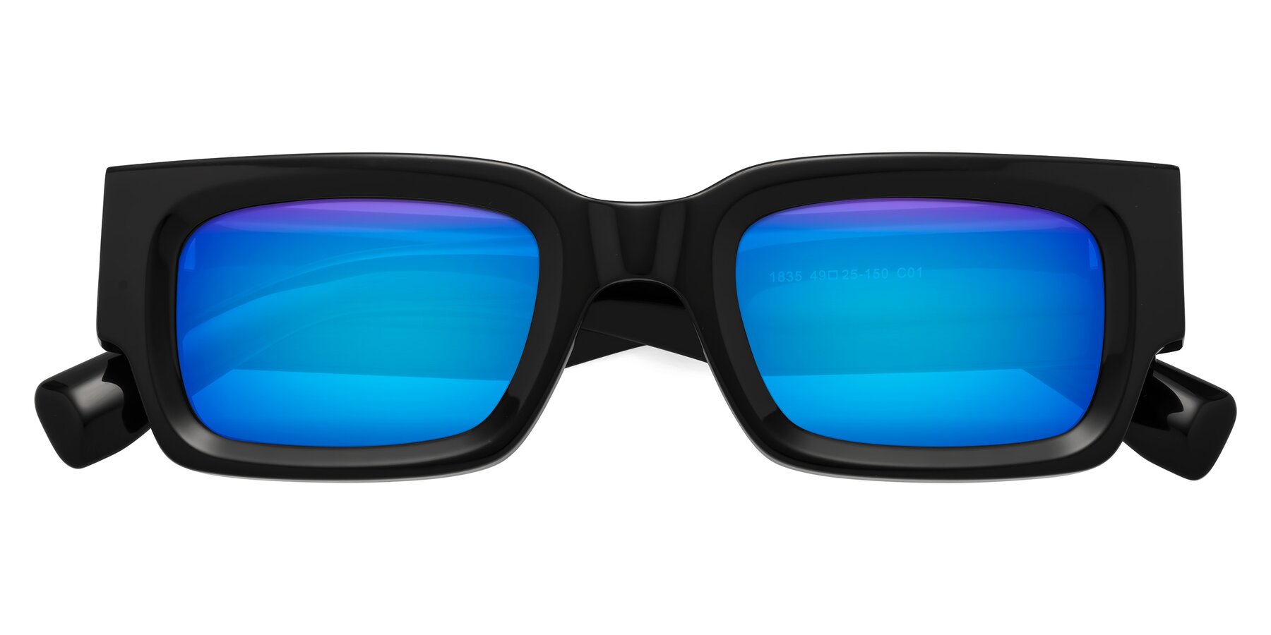 Folded Front of Kirn in Black with Blue Mirrored Lenses
