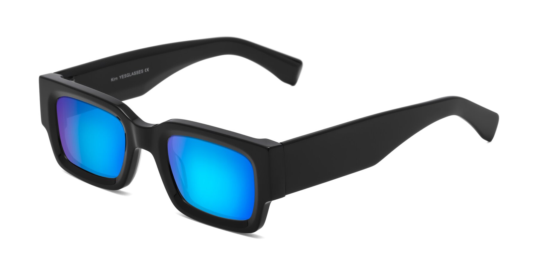 Angle of Kirn in Black with Blue Mirrored Lenses